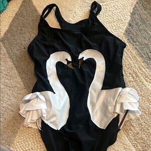 NWT Black One-Piece Swimsuit with White Swan Appliqué SZ 4XL
